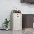 Kitchen Hidden Trash Bin Cabinet with Tilt-Out Door, Storage Drawer, Garbage Can Holder, Laundry Hamper Cabinet, Freestanding Kitchen Storage Organizer, White & Oak Wood Grain