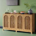 57" Farmhouse Sideboard Buffet Cabinet with 4 Doors, Adjustable Shelves, Large Storage Cabinet, Wood Console Table for Kitchen, Dining Room, Living Room, Entryway & Coffee Bar, Oak Finish