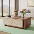 Expandable Coffee Table with 2 Storage Drawers – Modern Walnut & Oak Living Room Center Table with Sliding Top & Brass Handles