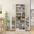 72" Kitchen Pantry Storage Cabinet with Glass Doors, Adjustable Shelves, 8 Spice Racks & Microwave Countertop – Freestanding Kitchen Organizer for Small Spaces, White & Natural Wood